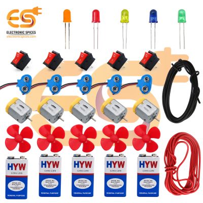 DIY Electronics Kit with Motors | Propellers | Switches | LEDs | Buzzers & Battery Components (30+ Items)